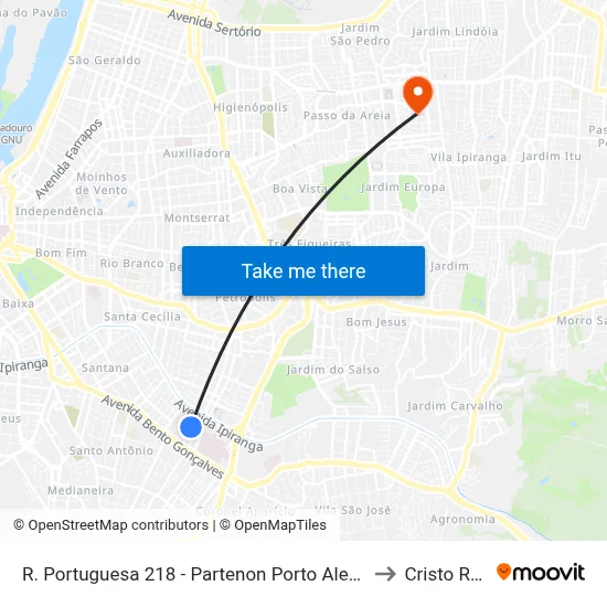 R. Portuguesa 218 - Partenon Porto Alegre - Rs 90650-120 Brasil to Cristo Redentor map