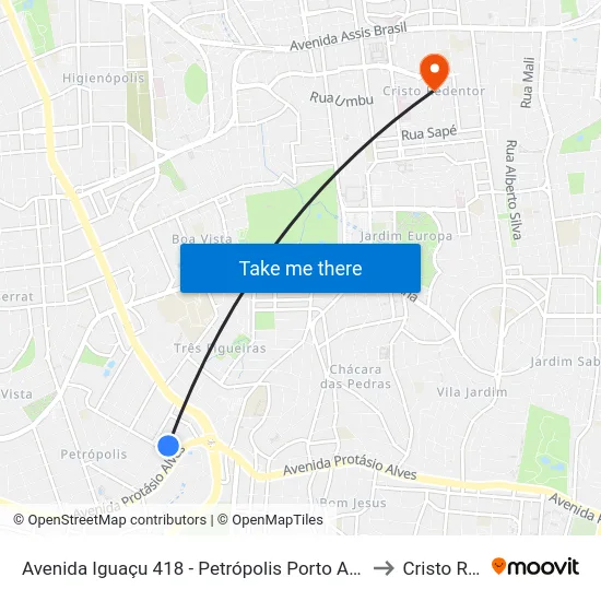 Avenida Iguaçu 418 - Petrópolis Porto Alegre - Rs 90470-230 Brasil to Cristo Redentor map