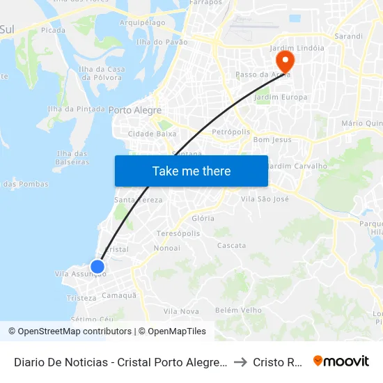 Diario De Noticias - Cristal Porto Alegre - Rs 90810-080 Brasil to Cristo Redentor map