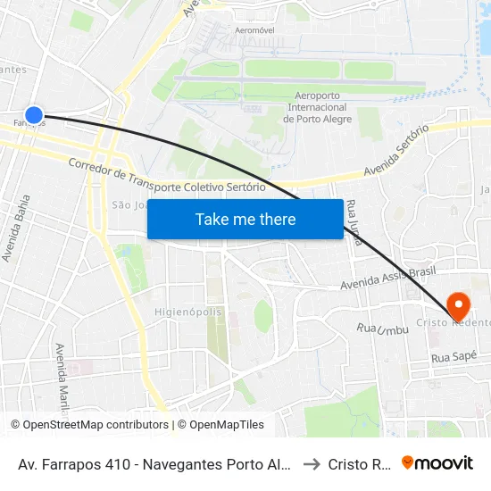Av. Farrapos 410 - Navegantes Porto Alegre - Rs 90220-007 Brasil to Cristo Redentor map