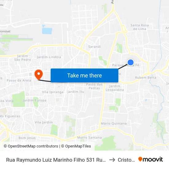 Rua Raymundo Luiz Marinho Filho 531 Rubem Berta Porto Alegre - Rs 91180-205 Brasil to Cristo Redentor map