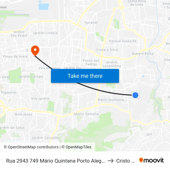 Rua 2943 749 Mário Quintana Porto Alegre - Rio Grande Do Sul 91250 Brasil to Cristo Redentor map