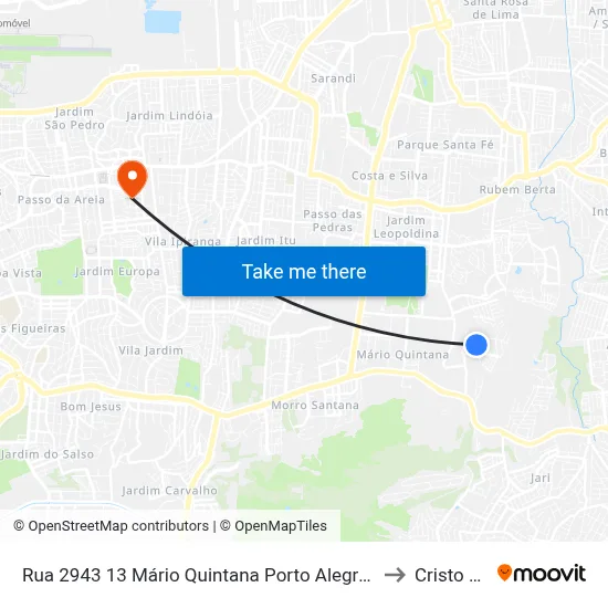 Rua 2943 13 Mário Quintana Porto Alegre - Rio Grande Do Sul 91250 Brasil to Cristo Redentor map