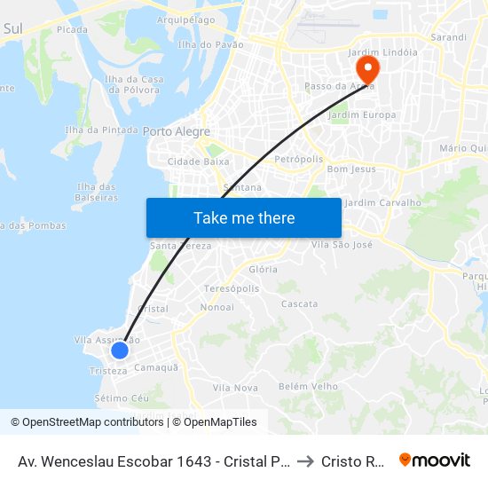 Av. Wenceslau Escobar 1643 - Cristal Porto Alegre - Rs Brasil to Cristo Redentor map