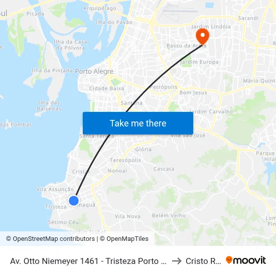 Av. Otto Niemeyer 1461 - Tristeza Porto Alegre - Rs 91910-001 Brasil to Cristo Redentor map
