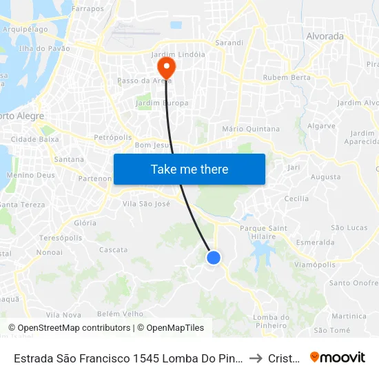 Estrada São Francisco 1545 Lomba Do Pinheiro Porto Alegre - Rio Grande Do Sul 91550-250 Brasil to Cristo Redentor map