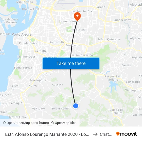 Estr. Afonso Lourenço Mariante 2020 - Lomba Do Pinheiro Porto Alegre - Rs 91550-671 Brasil to Cristo Redentor map