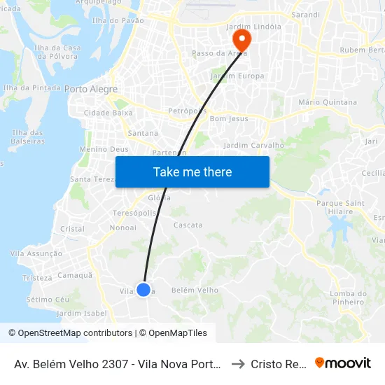 Av. Belém Velho 2307 - Vila Nova Porto Alegre - Rs Brasil to Cristo Redentor map