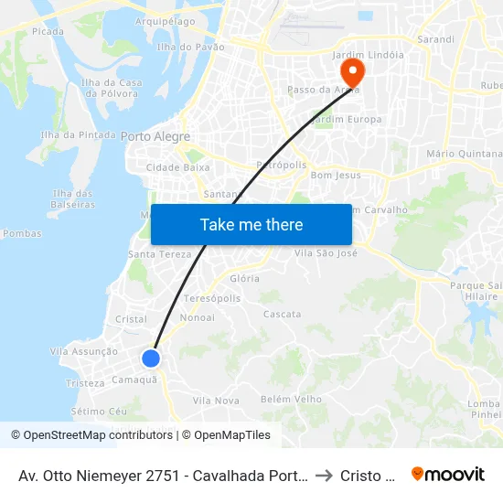 Av. Otto Niemeyer 2751 - Cavalhada Porto Alegre - Rs 91910-001 Brasil to Cristo Redentor map