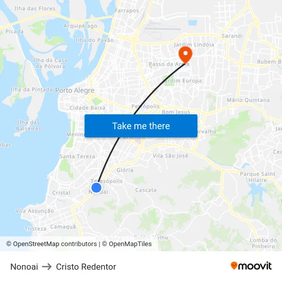 Nonoai to Cristo Redentor map