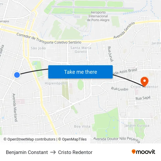 Benjamin Constant to Cristo Redentor map