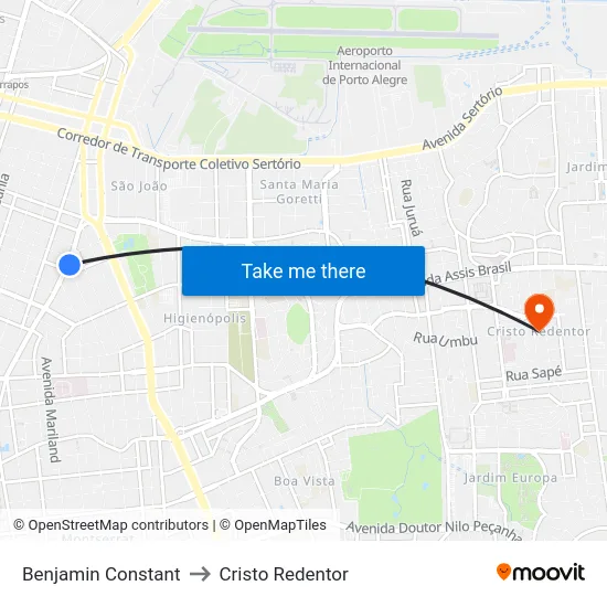 Benjamin Constant to Cristo Redentor map