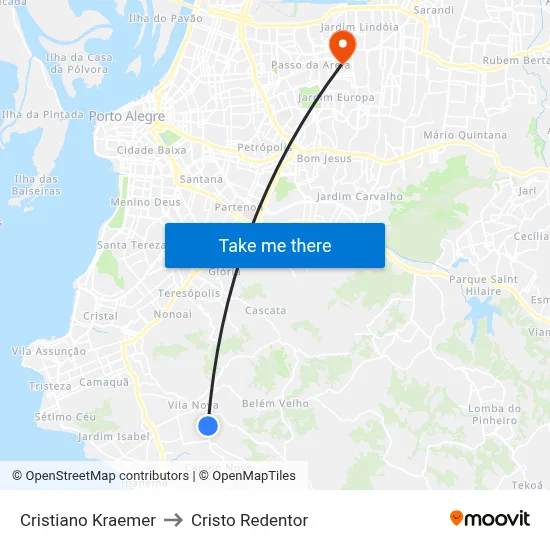 Cristiano Kraemer to Cristo Redentor map