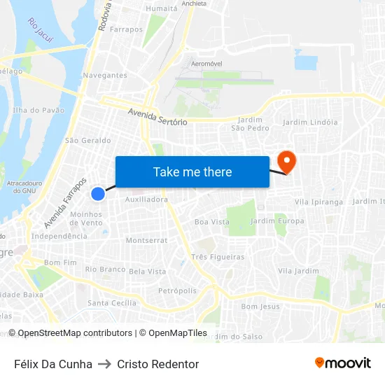 Félix Da Cunha to Cristo Redentor map