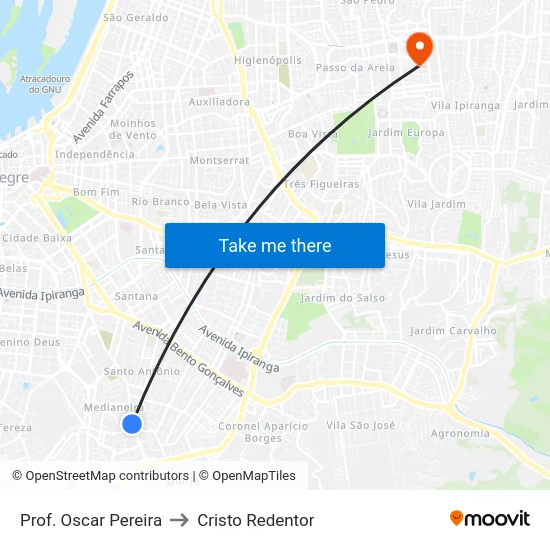 Prof. Oscar Pereira to Cristo Redentor map