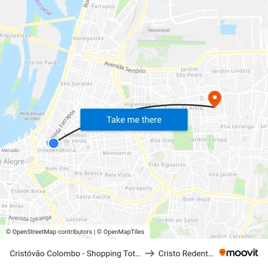 Cristóvão Colombo - Shopping Total to Cristo Redentor map