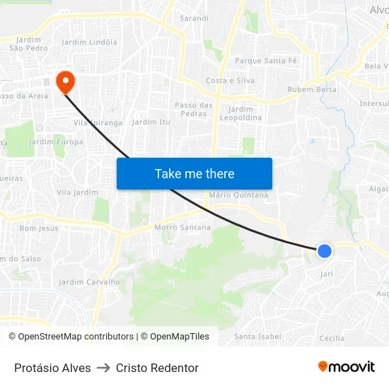 Protásio Alves to Cristo Redentor map