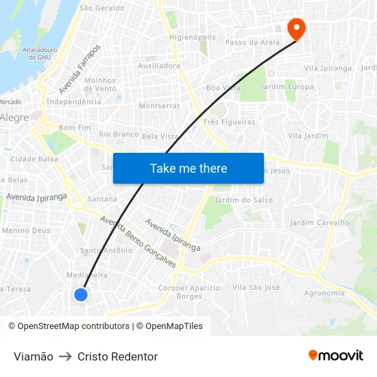 Viamão to Cristo Redentor map