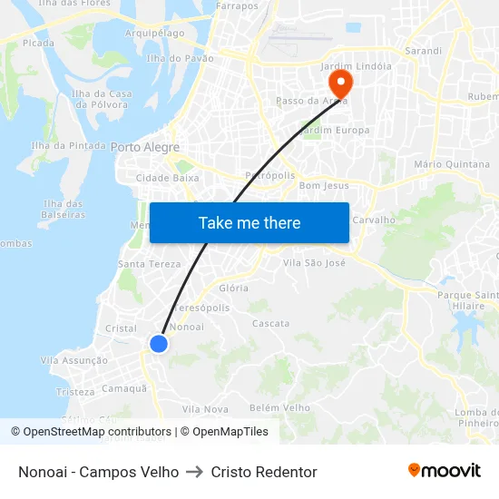 Nonoai - Campos Velho to Cristo Redentor map