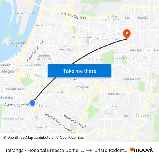 Ipiranga - Hospital Ernesto Dornelles to Cristo Redentor map