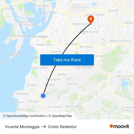 Vicente Monteggia to Cristo Redentor map