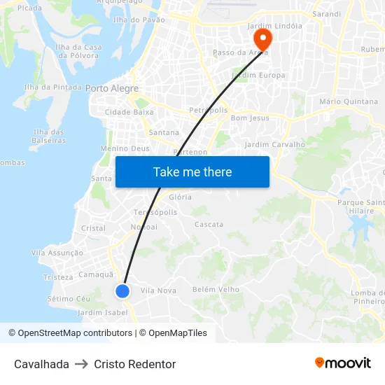 Cavalhada to Cristo Redentor map