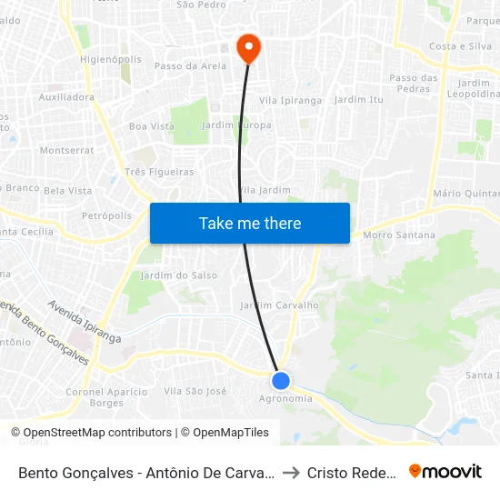 Bento Gonçalves - Antônio De Carvalho Bc to Cristo Redentor map