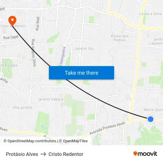 Protásio Alves to Cristo Redentor map