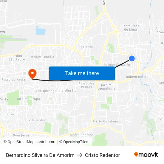 Bernardino Silveira De Amorim to Cristo Redentor map