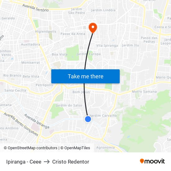 Ipiranga - Ceee to Cristo Redentor map