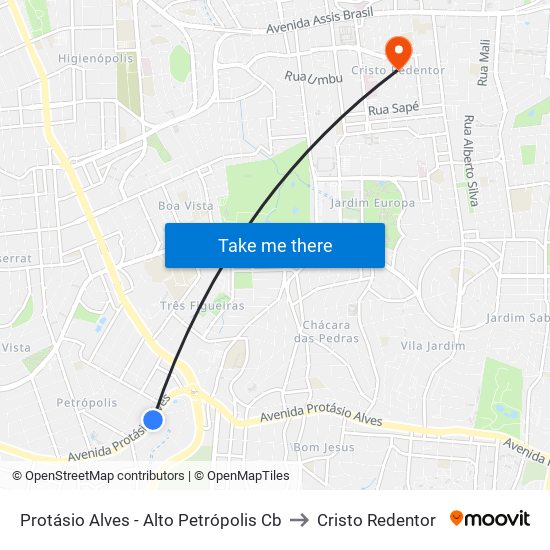 Protásio Alves - Alto Petrópolis Cb to Cristo Redentor map