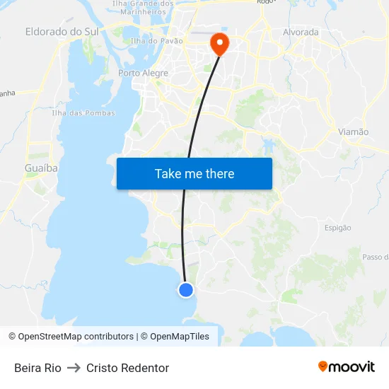 Beira Rio to Cristo Redentor map