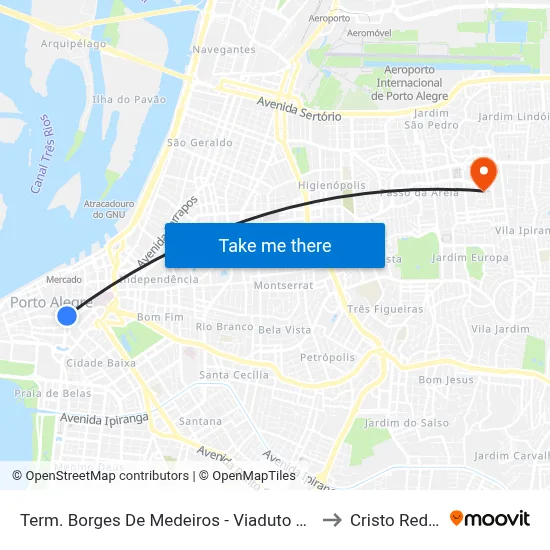 Term. Borges De Medeiros - Viaduto Otávio Rocha to Cristo Redentor map