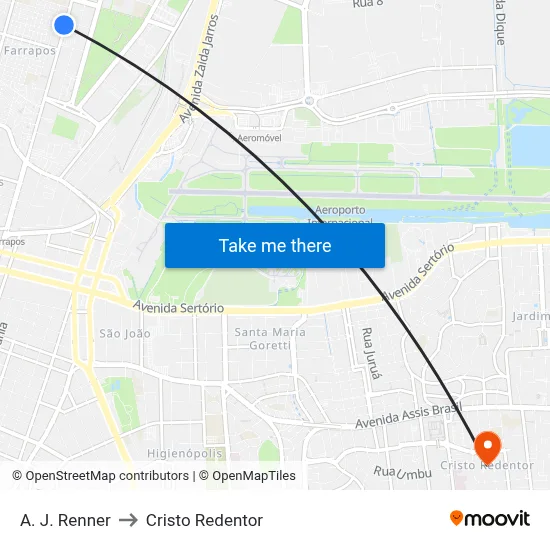 A. J. Renner to Cristo Redentor map