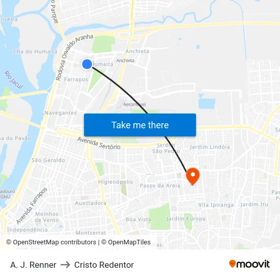 A. J. Renner to Cristo Redentor map