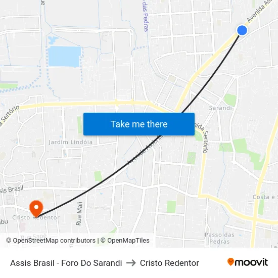 Assis Brasil - Foro Do Sarandi to Cristo Redentor map