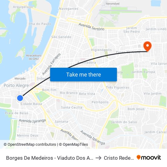 Borges De Medeiros - Viaduto Dos Açorianos to Cristo Redentor map