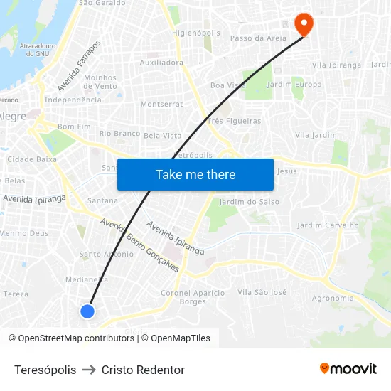 Teresópolis to Cristo Redentor map