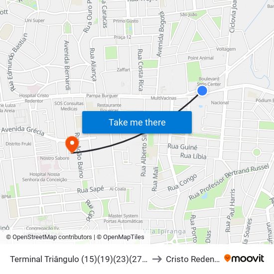 Terminal Triângulo (15)(19)(23)(27)(31) to Cristo Redentor map