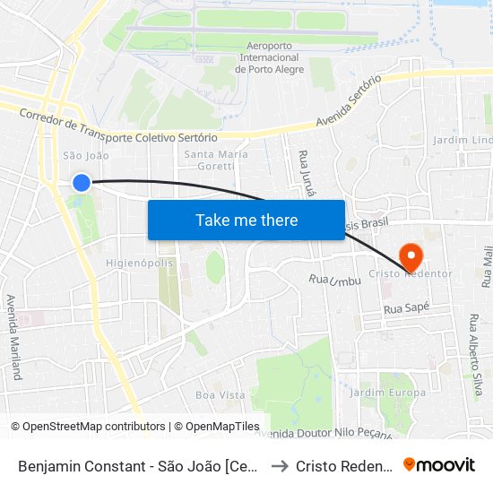 Benjamin Constant - São João [Centro] to Cristo Redentor map