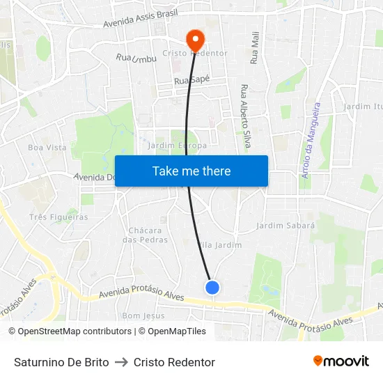 Saturnino De Brito to Cristo Redentor map