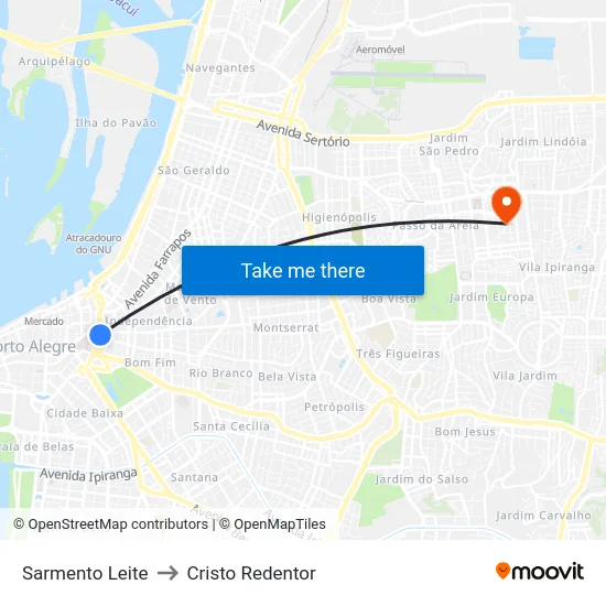 Sarmento Leite to Cristo Redentor map