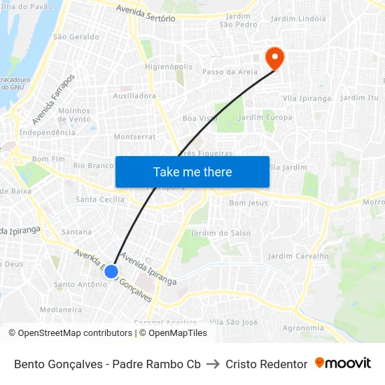 Bento Gonçalves - Padre Rambo Cb to Cristo Redentor map