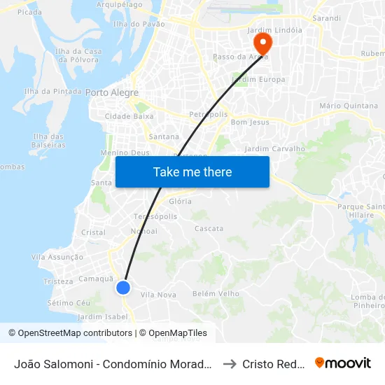 João Salomoni - Condomínio Moradas Do Lago to Cristo Redentor map