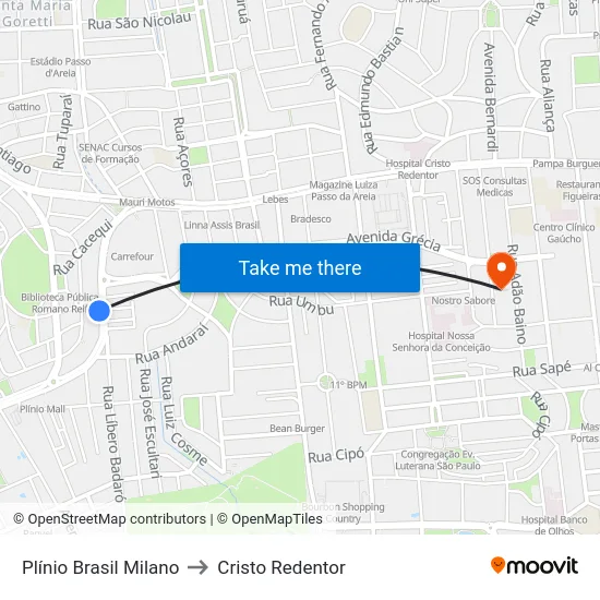 Plínio Brasil Milano to Cristo Redentor map