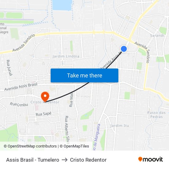 Assis Brasil - Tumelero to Cristo Redentor map