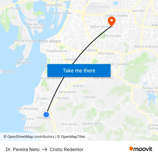 Dr. Pereira Neto to Cristo Redentor map