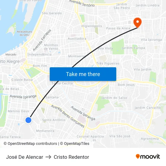 José De Alencar to Cristo Redentor map