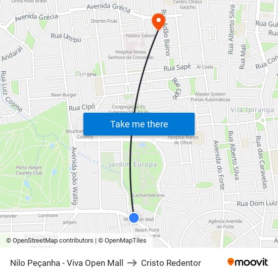 Nilo Peçanha - Viva Open Mall to Cristo Redentor map