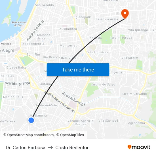 Dr. Carlos Barbosa to Cristo Redentor map
